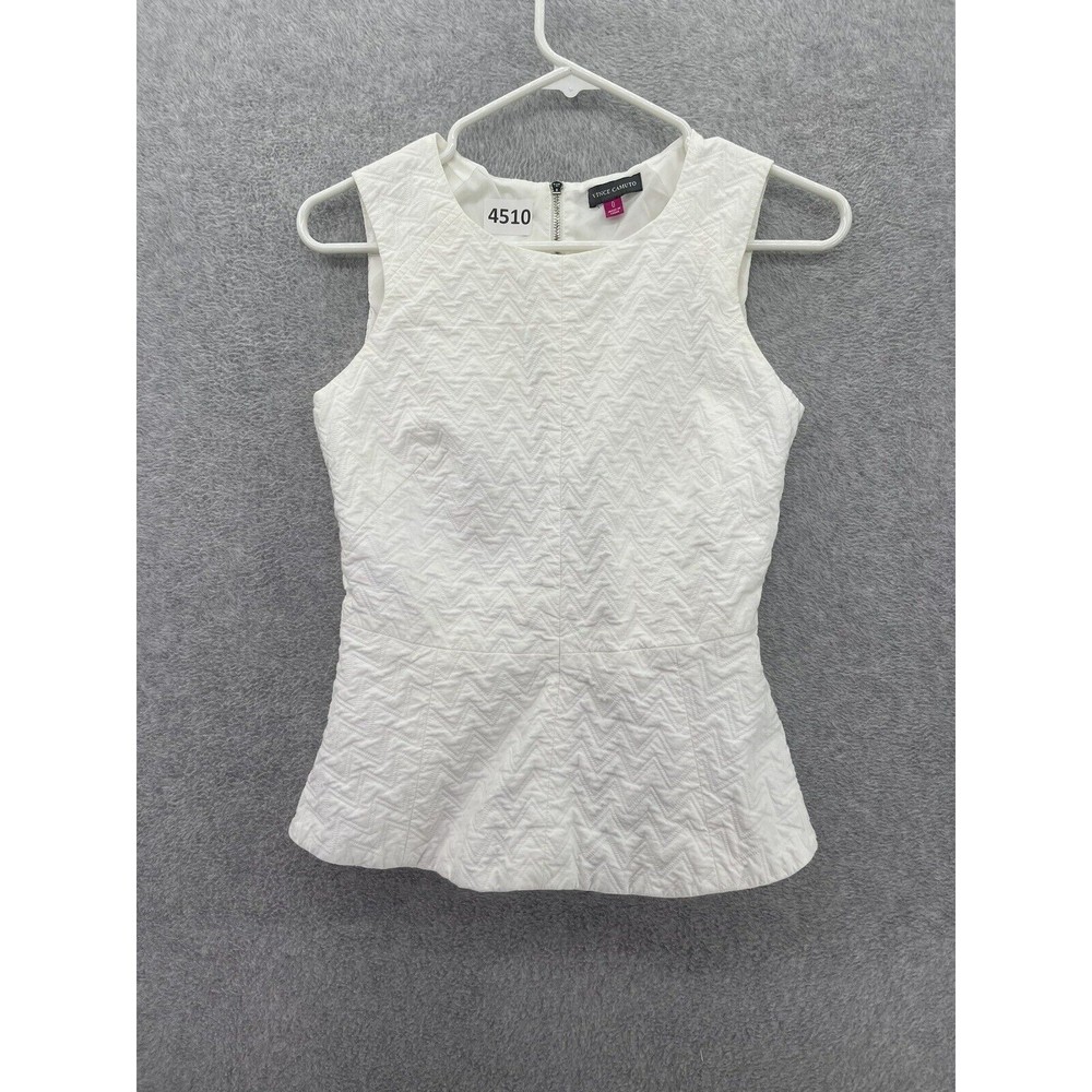 Vince Camuto Women's Blouse Peplum Solid White Sleeveless Size 0 Lined